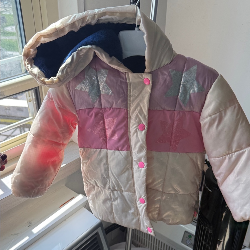 Girls' Pink & Cream Star Puffer Jacket with Hood size 3